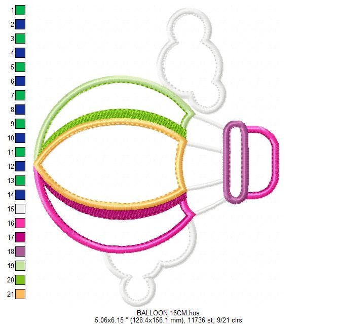 Hot air Balloon with clouds embroidery designs - Hot air balloon applique machine pattern - Baby Girl Boy File - Instant digital download