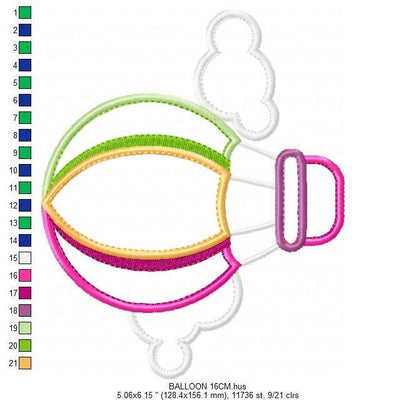 Hot air Balloon with clouds embroidery designs - Hot air balloon applique machine pattern - Baby Girl Boy File - Instant digital download