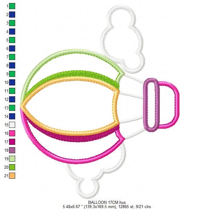Hot air Balloon with clouds embroidery designs - Hot air balloon applique machine pattern - Baby Girl Boy File - Instant digital download