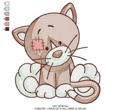 Ragged Cat embroidery design - Kitty embroidery designs machine embroidery pattern - Feline Pet embroidery file - instant download pes jef Marcia Embroidery