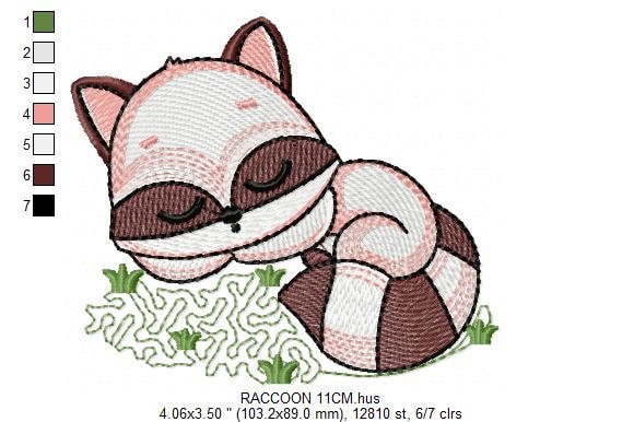 Sleeping Raccoon embroidery designs - Animal embroidery design machine embroidery pattern - Woodland animal embroidery file - pes download