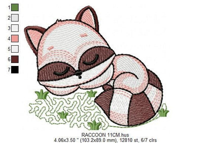 Sleeping Raccoon embroidery designs - Animal embroidery design machine embroidery pattern - Woodland animal embroidery file - pes download