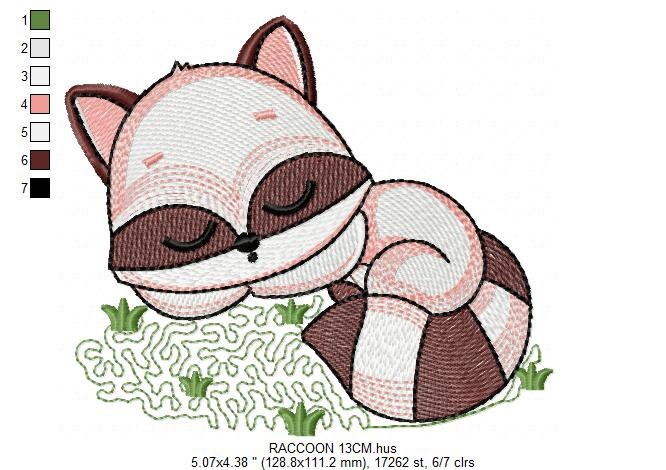 Sleeping Raccoon embroidery designs - Animal embroidery design machine embroidery pattern - Woodland animal embroidery file - pes download