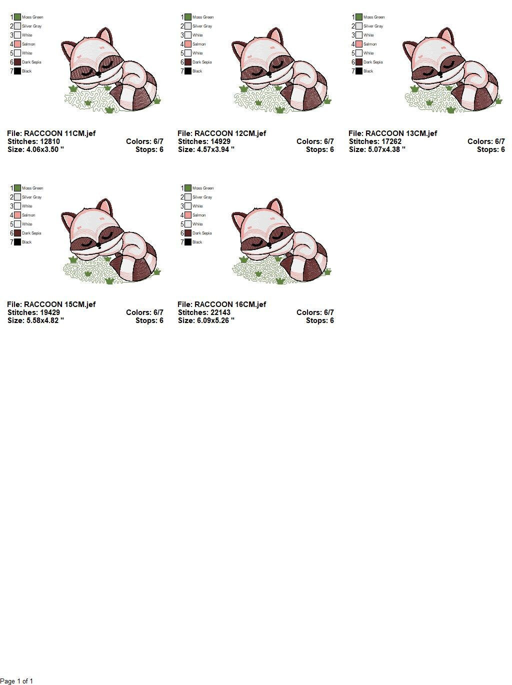 Sleeping Raccoon embroidery designs - Animal embroidery design machine embroidery pattern - Woodland animal embroidery file - pes download