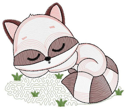 Sleeping Raccoon embroidery designs - Animal embroidery design machine embroidery pattern - Woodland animal embroidery file - pes download