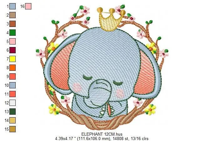 Sleeping Elephant embroidery designs - Wild Animal with crown and frame embroidery design machine embroidery pattern - instant download pes Marcia Embroidery