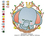 Charger l&#39;image dans la galerie, Sleeping Elephant embroidery designs - Wild Animal with crown and frame embroidery design machine embroidery pattern - instant download pes
