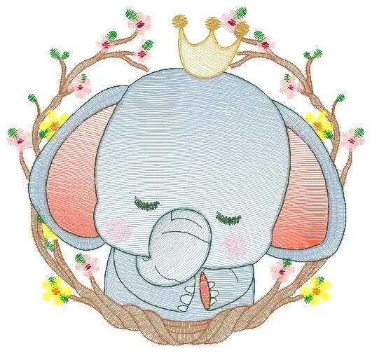 Sleeping Elephant embroidery designs - Wild Animal with crown and frame embroidery design machine embroidery pattern - instant download pes Marcia Embroidery