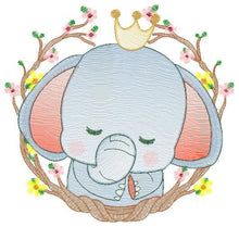 Load image into Gallery viewer, Sleeping Elephant embroidery designs - Wild Animal with crown and frame embroidery design machine embroidery pattern - instant download pes
