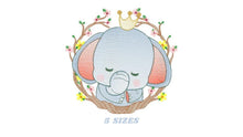 Cargar imagen en el visor de la galería, Sleeping Elephant embroidery designs - Wild Animal with crown and frame embroidery design machine embroidery pattern - instant download pes
