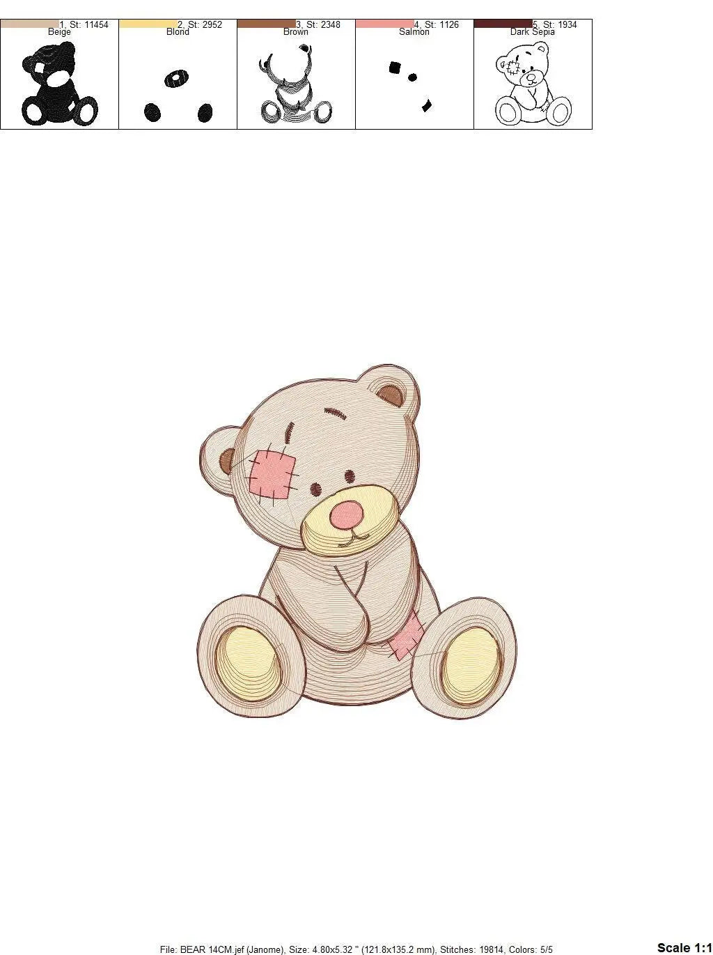 Patched Teddy Bear embroidery designs - Baby boy and girl machine embroidery pattern - Ragged Teddy Bear file - Instant download pes jef dst Marcia Embroidery