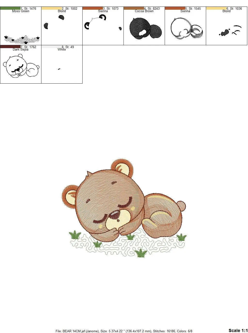 Sleeping Bear embroidery designs - Baby boy embroidery design machine embroidery pattern - Teddy Bear embroidery file - instant download pes Marcia Embroidery