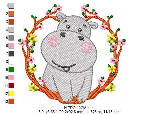 Hippo with frame embroidery designs - Safari animal embroidery design machine embroidery pattern - Animal embroidery file - instant download