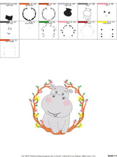 Cargar imagen en el visor de la galería, Hippo with frame embroidery designs - Safari animal embroidery design machine embroidery pattern - Animal embroidery file - instant download
