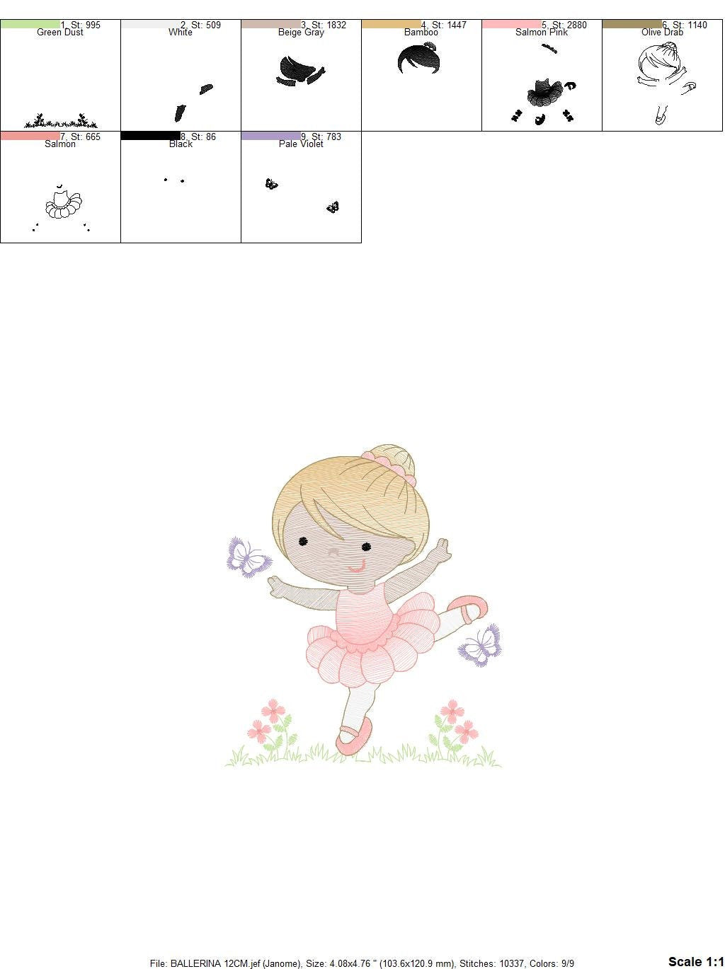 Ballerina embroidery designs - Ballet embroidery design machine embroidery pattern - instant download - filled design girl embroidery dancer