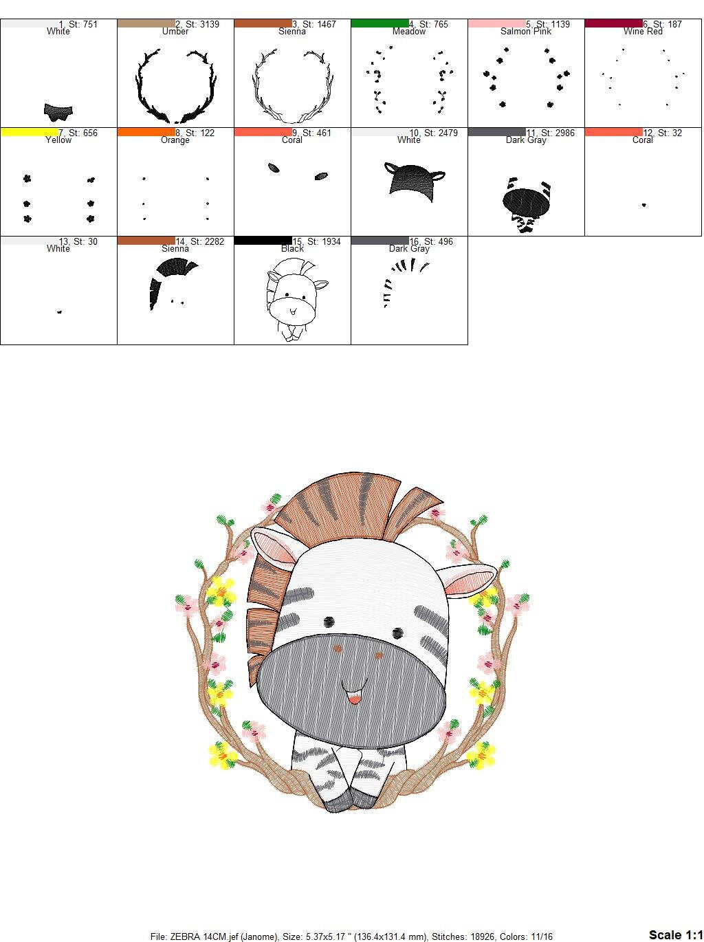 Zebra embroidery designs - Safari embroidery design machine embroidery pattern - Animal embroidery download - Zebra with frame pes jef hus