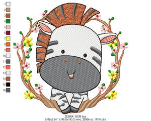 Zebra embroidery designs - Safari embroidery design machine embroidery pattern - Animal embroidery download - Zebra with frame pes jef hus