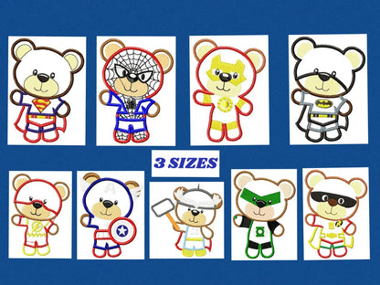 Hero Bear embroidery design machine embroidery pattern - Superman, Captain America, Spiderman, Batman, Green Lantern, Thor,  Flash,  Marvel Marcia Embroidery