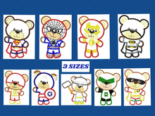 Cargar imagen en el visor de la galería, Hero Bear embroidery design machine embroidery pattern - Superman, Captain America, Spiderman, Batman, Green Lantern, Thor,  Flash,  Marvel
