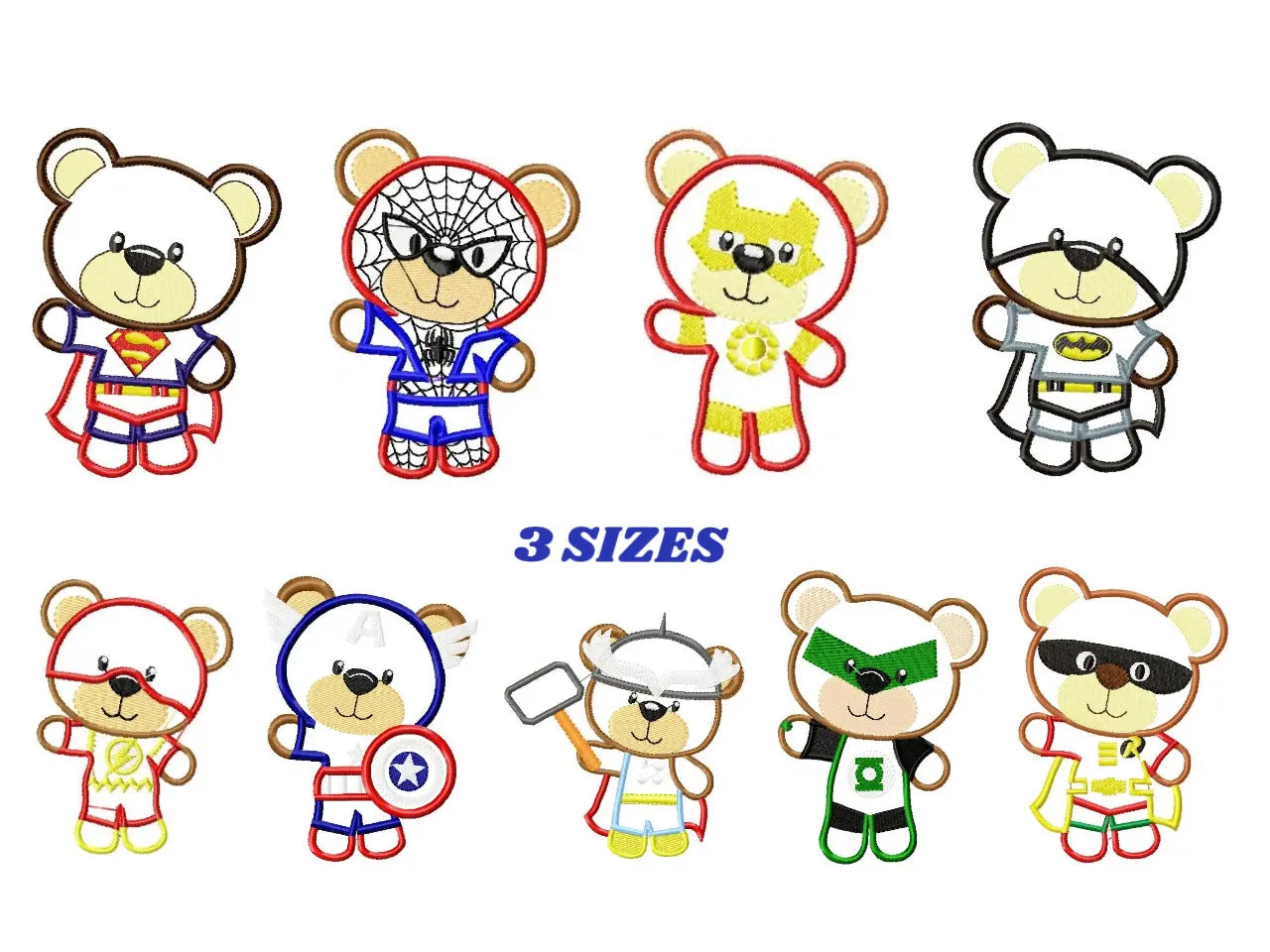 Hero Bear embroidery design machine embroidery pattern - Superman, Captain America, Spiderman, Batman, Green Lantern, Thor,  Flash,  Marvel Marcia Embroidery